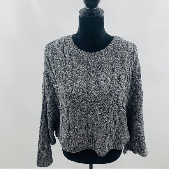 Topshop Navy Blue Crop Chunky Cable Knit Sweater - Picture 8 of 12